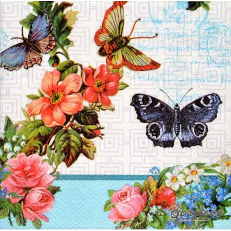 Serwetka decoupage firmy AMBIENTE motyle i kwiaty 25x25cm